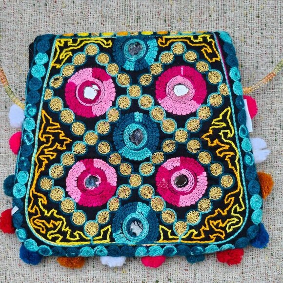 Kids Cross Body Bag Multi Color Pop Pom Cute Multi Colot Embroidery Bag - Picture 7 of 11